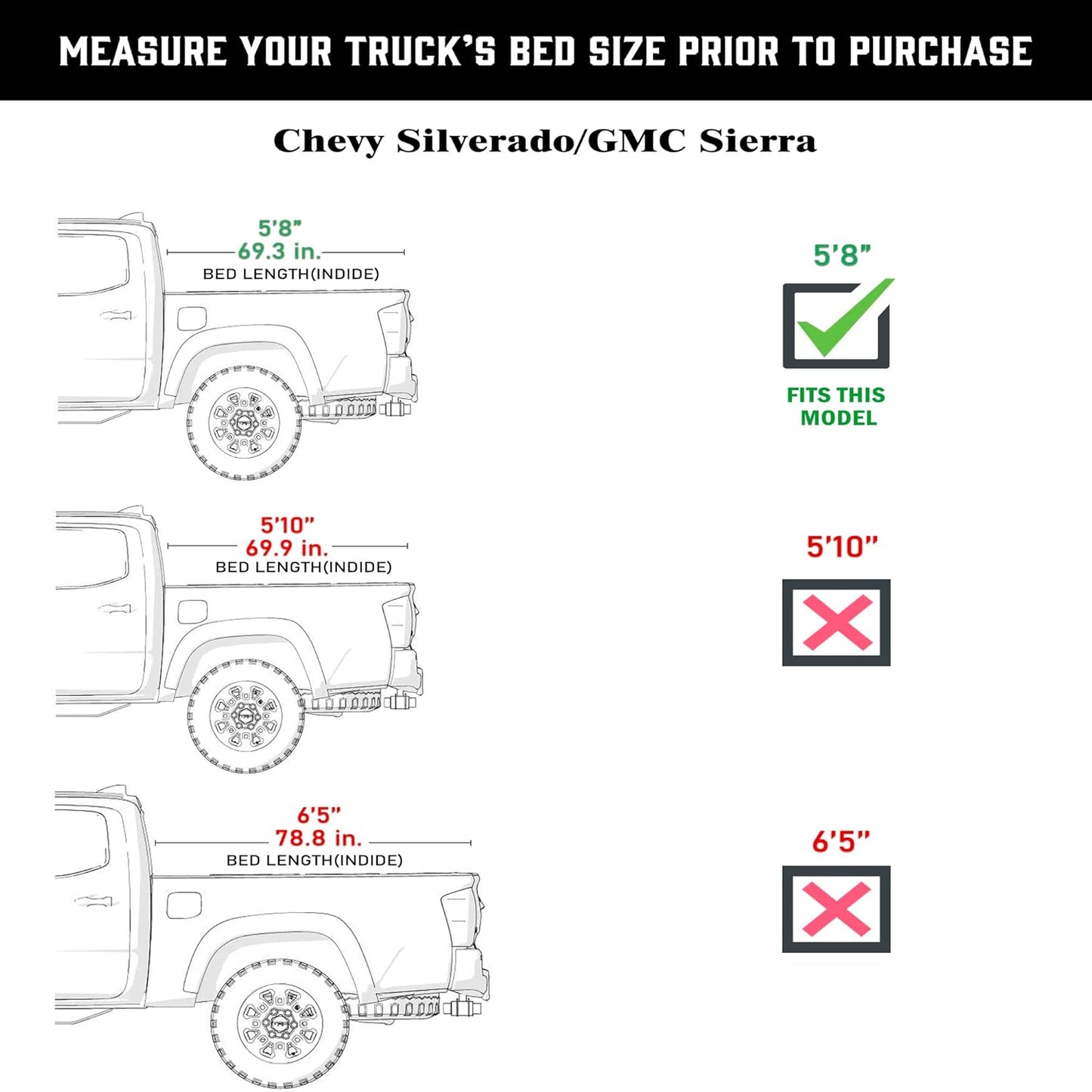 TGN Tri Fold Tonneau Cover for  2014 - 2018 Silverado/Sierra 5'8" Bed (69.3") - TGNHTF00Z3