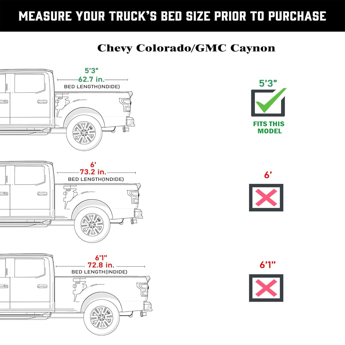 TGN Tri Fold Tonneau Cover for  2015 - 2024 Canyon/ Colorado 5'3" Bed (62.7") - TGNHTF00Z6