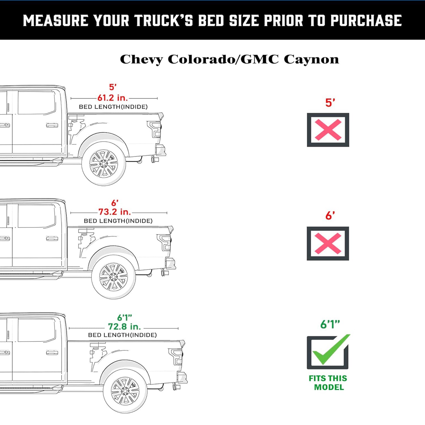 Tonotek Rolling Soft Tonneau Cover for  2015 - 2024 Canyon/ Colorado 6'1" Bed (72.8") -TGNSRU00Z7