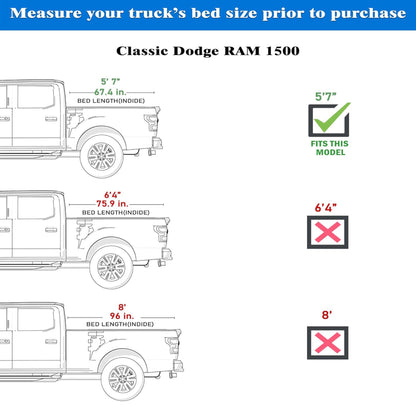 TGN Tri Fold Tonneau Cover for  2009 - 2025 Ram 1500 5'7" Bed Without Ram Box (67.4") - TGNHTF01Z1