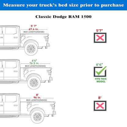 Tonotek Rolling Soft Tonneau Cover for  2009 - 2025 Ram 1500 6'4" Bed (76.3") -TGNSRU01Z2