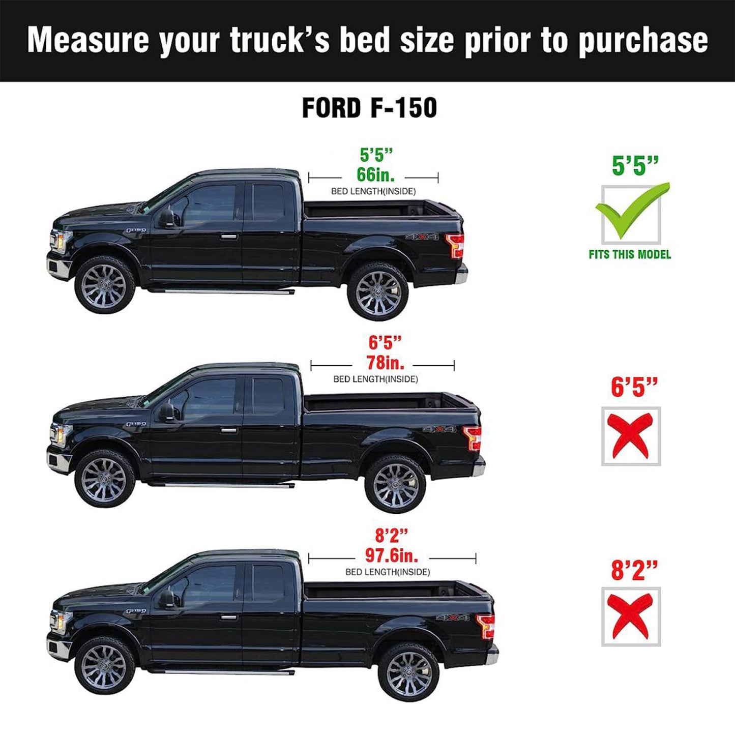 TGN Tri Fold Tonneau Cover for  2009 - 2014 F150 5'5" Bed (66") - TGNHTF01Z3