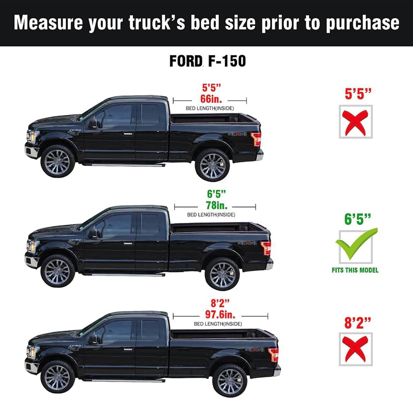 TGN Tri Fold Tonneau Cover for  2009 - 2014 F-150 6.5' Bed (78") - TGNHTF01Z4