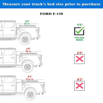 TGN Tri Fold Tonneau Cover for  2015 - 2025 F150 5'5" Bed (66") - TGNHTF01Z6