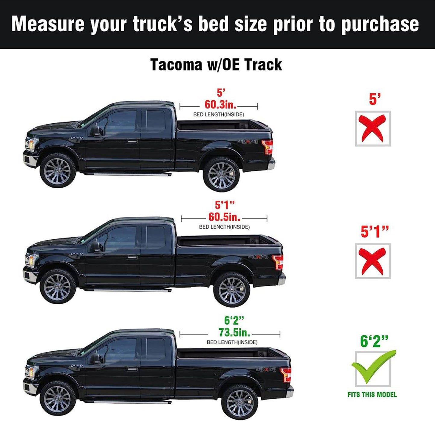 Tonotek Rolling Soft Tonneau Cover for  2005 - 2015 Tacoma 6'2" Bed (73.5") -TGNSRU02Z0