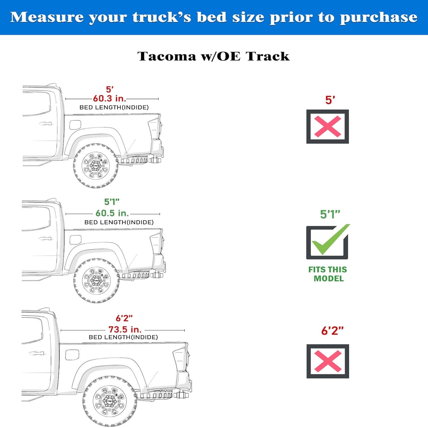 Tonotek Rolling Soft Tonneau Cover for  2016 - 2025 Tacoma 5'1" Bed (60.5") -TGNSRU02Z1