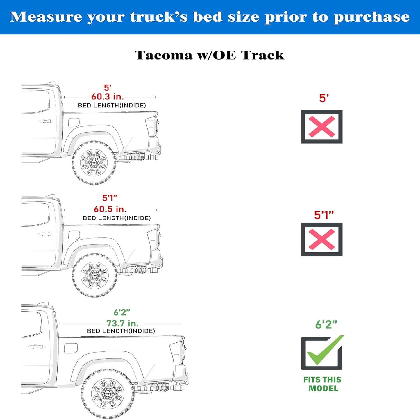 TGN Tri Fold Tonneau Cover for  2016 - 2025 Tacoma 6'2" Bed (73.7") - TGNHTF02Z2