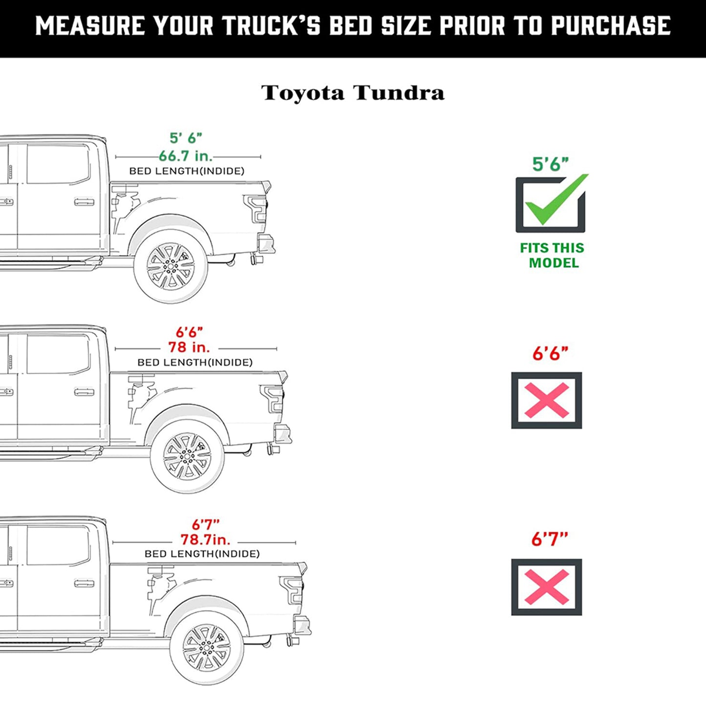 TGN Tri Fold Tonneau Cover for  2007 - 2021 Tundra 5'6" Bed (66.7") - TGNHTF02Z6