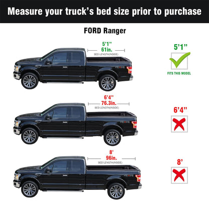 Tonotek Rolling Soft Tonneau Cover for  2019 - 2025 Ranger 5'1" Bed (61") -TGNSRU03Z2