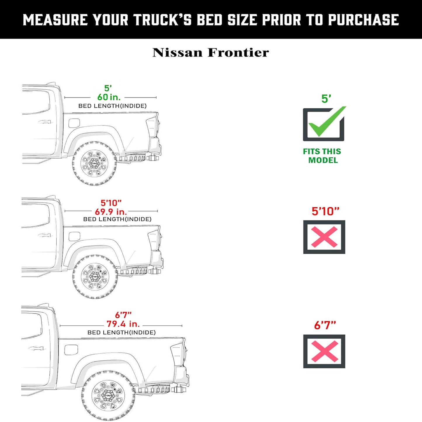 Tonotek Rolling Soft Tonneau Cover for  2005 - 2025 Frontier 5' Bed (60") -TGNSRU03Z3