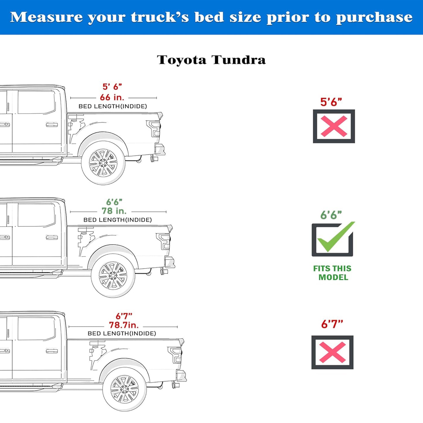 TGN Tri Fold Tonneau Cover for  2022 - 2025 Tundra 6'6" Bed (78.7") - TGNHTF03Z5