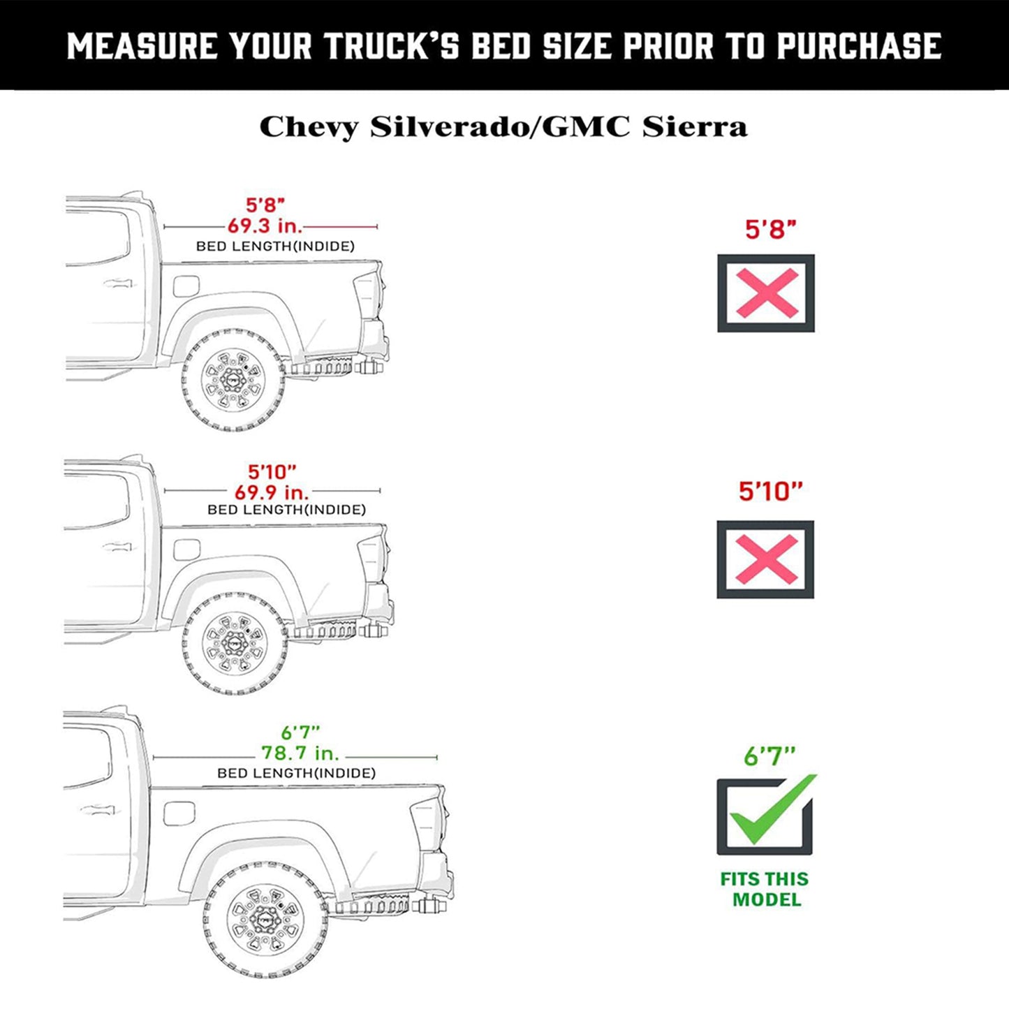 TGN Tri Fold Tonneau Cover for  2007 - 2013, 2014 HD Silverado/Sierra, 2014 2500/3500HD 6'7" Bed (78.7") - TGNHTF03Z8