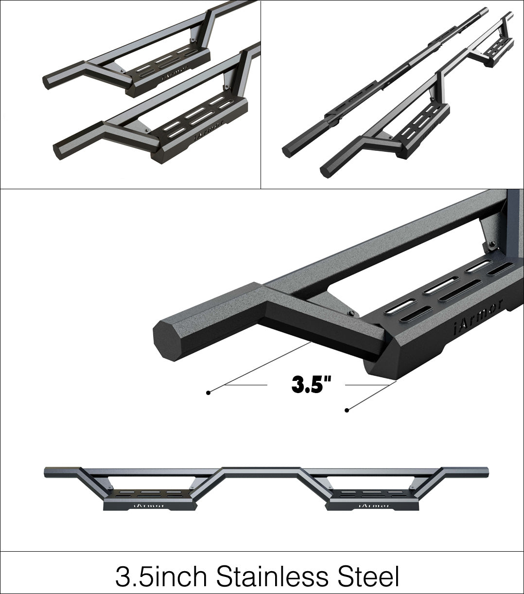 APS Crew Cab Pickup Stainless Steel with 6061 Aluminum Step Pad Nerf Bar M3 - IA03WAG1B