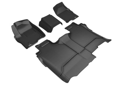 3D Custom Fit KAGU Floor Mat (BLACK) For GMC SIERRA / CHEVROLET SILVERADO 1500 / 2500HD / 3500HD CREW CAB 19-24 - Full Set - L1GM02401509