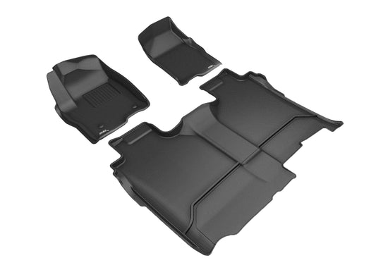 3D Custom Fit KAGU Floor Mat (BLACK) For GMC SIERRA / CHEVROLET SILVERADO 1500 / 2500HD / 3500HD CREW CAB 19-24 - Full Set - L1GM02501509