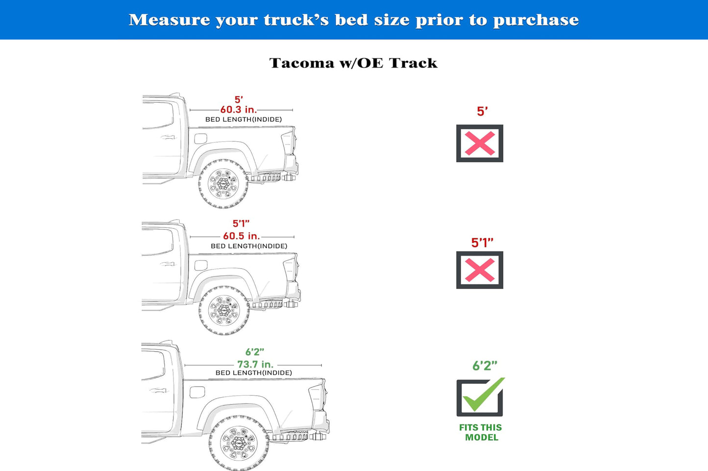 TGN Low Profile Tonneau Cover Fits 2016 - 2025 Toyota Tacoma w/ OE track system 6' 2" Bed (73.7") - TGNLPF02Z2