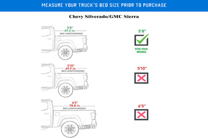 TGN Low Profile Tonneau Cover Fits 2019 - 2025 Chevy Silverado/GMC Sierra 5'8" Bed (69.6") - TGNLPF02Z9