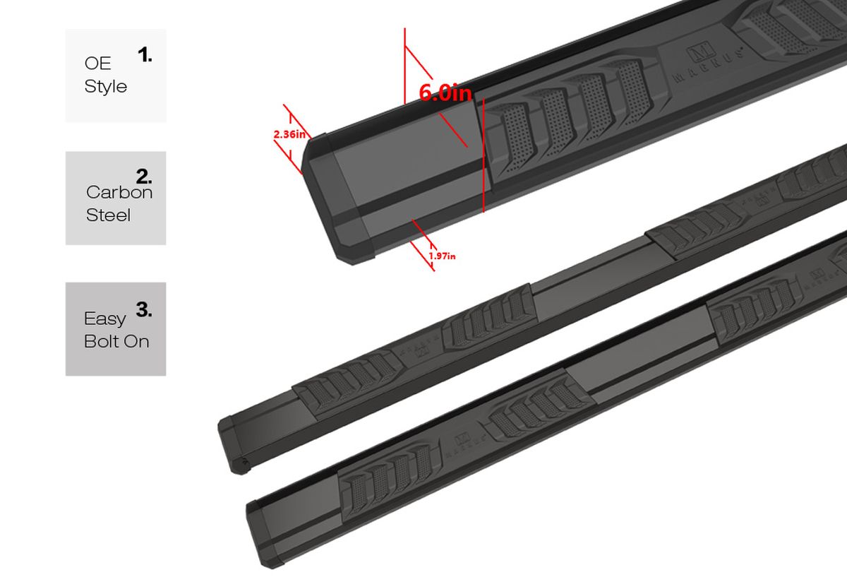 APS Extended Cab Pickup Carbon Steel + PE Step Area Running Board-S Series - WB03SAI5B