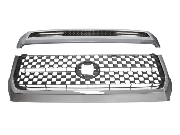 Chrome W/ Dark Gray Front Grille & Hood Bulge Molding Fits 2014-2021 Toyota Tundra